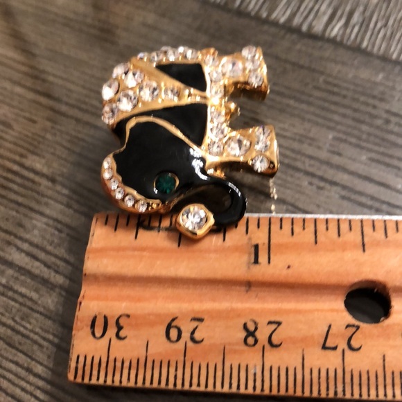 Vintage Black Enamel & Rhinestone Lucky Elephant Pin - Picture 10 of 13